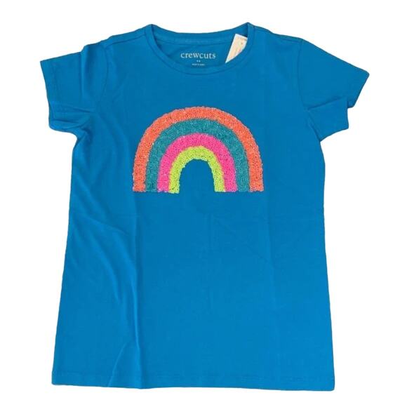 NWT J. Crew Girls' Turquoise Sequin Neon Rainbow Graphic Tee - Picture 1 of 9